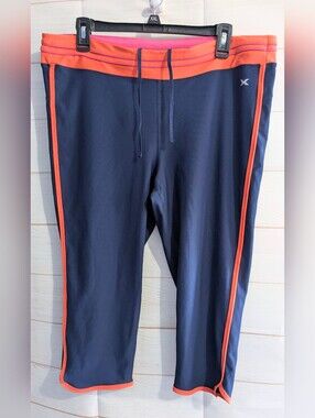 Xersion Navy Crop Active Leggings with Coral  Trim Size XL